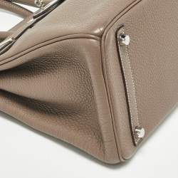 Hermes Etoupe Taurillion Clemence Leather Palladium Finish Birkin 30 Bag