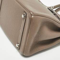 Hermes Etoupe Taurillion Clemence Leather Palladium Finish Birkin 30 Bag