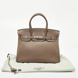 Hermes Etoupe Taurillion Clemence Leather Palladium Finish Birkin 30 Bag