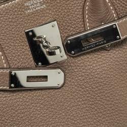 Hermes Etoupe Taurillion Clemence Leather Palladium Finish Birkin 30 Bag