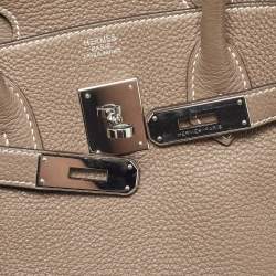 Hermes Etoupe Taurillion Clemence Leather Palladium Finish Birkin 30 Bag