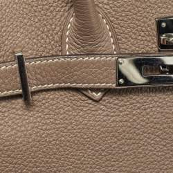 Hermes Etoupe Taurillion Clemence Leather Palladium Finish Birkin 30 Bag