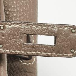 Hermes Etoupe Taurillion Clemence Leather Palladium Finish Birkin 30 Bag