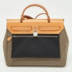 Hermès Black/Natural/Ecru Toile Viking and Vache Hunter Leather Herbag 31 Bag