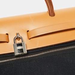 Hermès Black/Natural/Ecru Toile Viking and Vache Hunter Leather Herbag 31 Bag