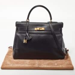 Hermes Black Gulliver Leather Gold Finish Kelly 35 Bag