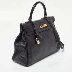 Hermes Black Gulliver Leather Gold Finish Kelly 35 Bag