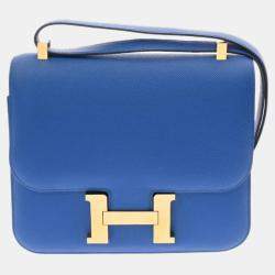 NEW Hermes Constance Long To Go wallet Clutch Bag Blue Freda leather gold  GHW