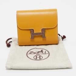 Hermes Paille/Ficelle Lizard /Tadelakt Leather Constance Compact Wallet