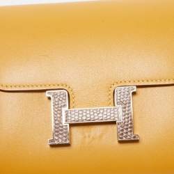 Hermes Paille/Ficelle Lizard /Tadelakt Leather Constance Compact Wallet