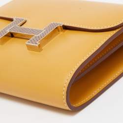 Hermes Paille/Ficelle Lizard /Tadelakt Leather Constance Compact Wallet