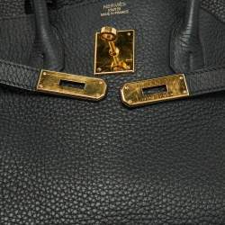 Pre Owned Hermes Black Taurillon Clemence Leather Gold Finish Birkin 35 Bag