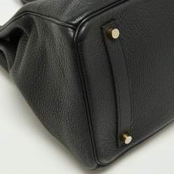 Pre Owned Hermes Black Taurillon Clemence Leather Gold Finish Birkin 35 Bag