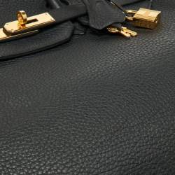 Pre Owned Hermes Black Taurillon Clemence Leather Gold Finish Birkin 35 Bag