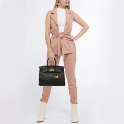 Pre Owned Hermes Black Taurillon Clemence Leather Gold Finish Birkin 35 Bag