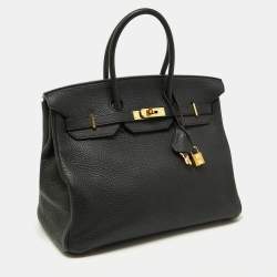 Pre Owned Hermes Black Taurillon Clemence Leather Gold Finish Birkin 35 Bag