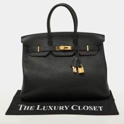 Pre Owned Hermes Black Taurillon Clemence Leather Gold Finish Birkin 35 Bag
