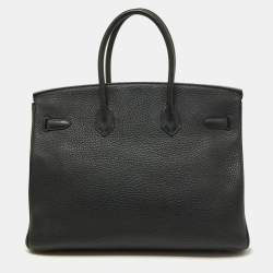 Pre Owned Hermes Black Taurillon Clemence Leather Gold Finish Birkin 35 Bag