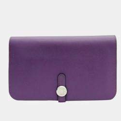 Pre Owned Hermes Purple Leather Dogon Wallet