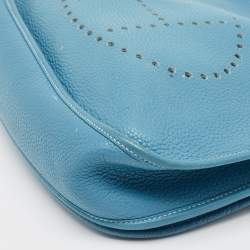 Pre Owned Hermès  Blue Jean Taurillon Clemence Leather Evelyne III GM Bag