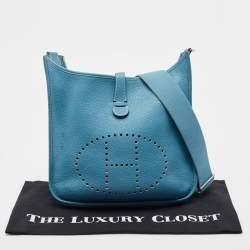 Pre Owned Hermès  Blue Jean Taurillon Clemence Leather Evelyne III GM Bag