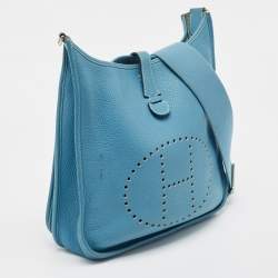Pre Owned Hermès  Blue Jean Taurillon Clemence Leather Evelyne III GM Bag