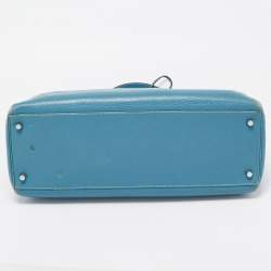 Pre Owned Hermes Blue Jean Togo Leather Palladium Finish Kelly Retourne 40 Bag