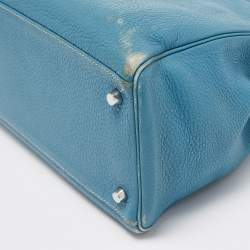 Pre Owned Hermes Blue Jean Togo Leather Palladium Finish Kelly Retourne 40 Bag