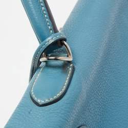 Pre Owned Hermes Blue Jean Togo Leather Palladium Finish Kelly Retourne 40 Bag
