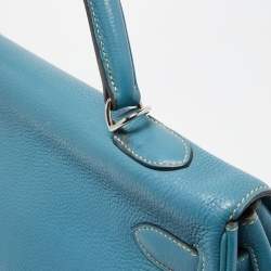 Pre Owned Hermes Blue Jean Togo Leather Palladium Finish Kelly Retourne 40 Bag