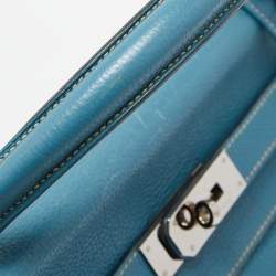 Pre Owned Hermes Blue Jean Togo Leather Palladium Finish Kelly Retourne 40 Bag