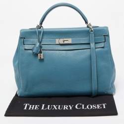 Pre Owned Hermes Blue Jean Togo Leather Palladium Finish Kelly Retourne 40 Bag
