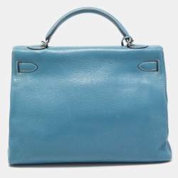 Pre Owned Hermes Blue Jean Togo Leather Palladium Finish Kelly Retourne 40 Bag