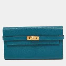 Pre Owned Hermes Vert Bosphore Chevre Leather Kelly Classic Wallet