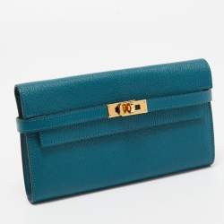 Pre Owned Hermes Vert Bosphore Chevre Leather Kelly Classic Wallet
