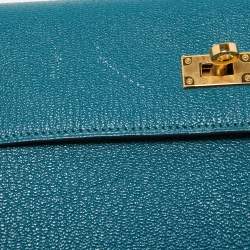 Pre Owned Hermes Vert Bosphore Chevre Leather Kelly Classic Wallet