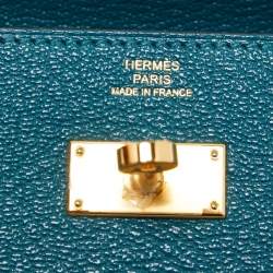 Pre Owned Hermes Vert Bosphore Chevre Leather Kelly Classic Wallet