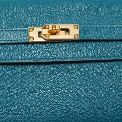 Pre Owned Hermes Vert Bosphore Chevre Leather Kelly Classic Wallet