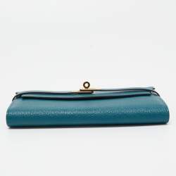 Pre Owned Hermes Vert Bosphore Chevre Leather Kelly Classic Wallet