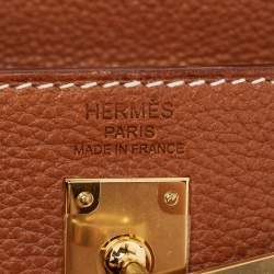 Pre Owned Hermes Fauve Barenia Faubourg Leather Gold Finish Kelly Retourne 25 Bag