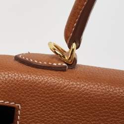 Pre Owned Hermes Fauve Barenia Faubourg Leather Gold Finish Kelly Retourne 25 Bag