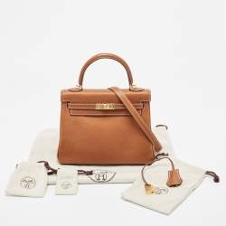 Pre Owned Hermes Fauve Barenia Faubourg Leather Gold Finish Kelly Retourne 25 Bag