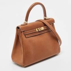 Pre Owned Hermes Fauve Barenia Faubourg Leather Gold Finish Kelly Retourne 25 Bag
