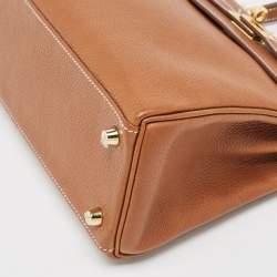 Pre Owned Hermes Fauve Barenia Faubourg Leather Gold Finish Kelly Retourne 25 Bag