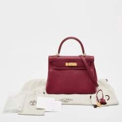 Hermes Rouge Grenat Togo Leather Gold Finish Kelly Retourne 28 Bag