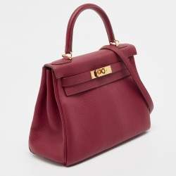 Hermes Rouge Grenat Togo Leather Gold Finish Kelly Retourne 28 Bag