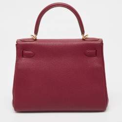 Hermes Rouge Grenat Togo Leather Gold Finish Kelly Retourne 28 Bag