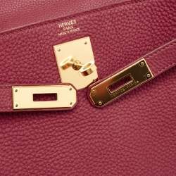 Hermes Rouge Grenat Togo Leather Gold Finish Kelly Retourne 28 Bag