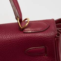 Hermes Rouge Grenat Togo Leather Gold Finish Kelly Retourne 28 Bag