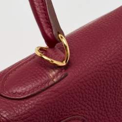 Hermes Rouge Grenat Togo Leather Gold Finish Kelly Retourne 28 Bag